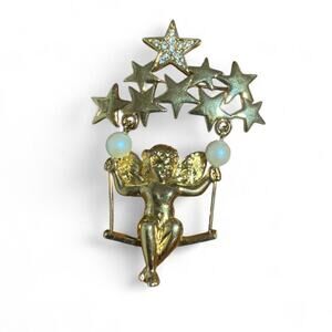 Estate Sale Find- Vintage Celestial Angel on Swing Brooch Jewelry